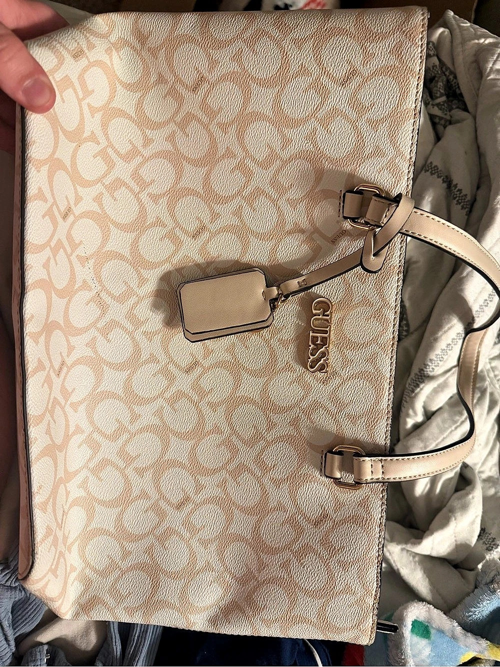 GUESS Janie 4G Logo Tote in Cream & Pink